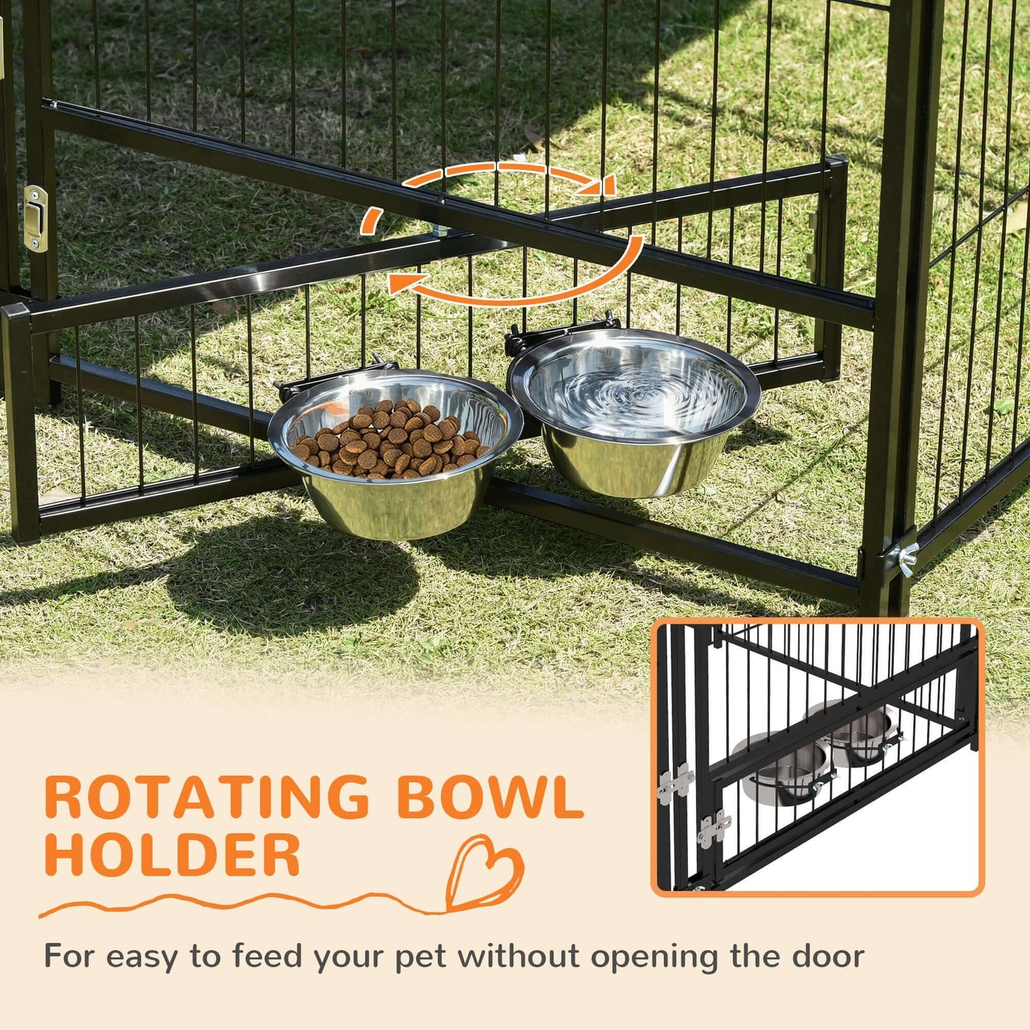 4.6' x 4.6' x 5' Dog Kennel with Canopy, Rotating Bowl, Black - supdog