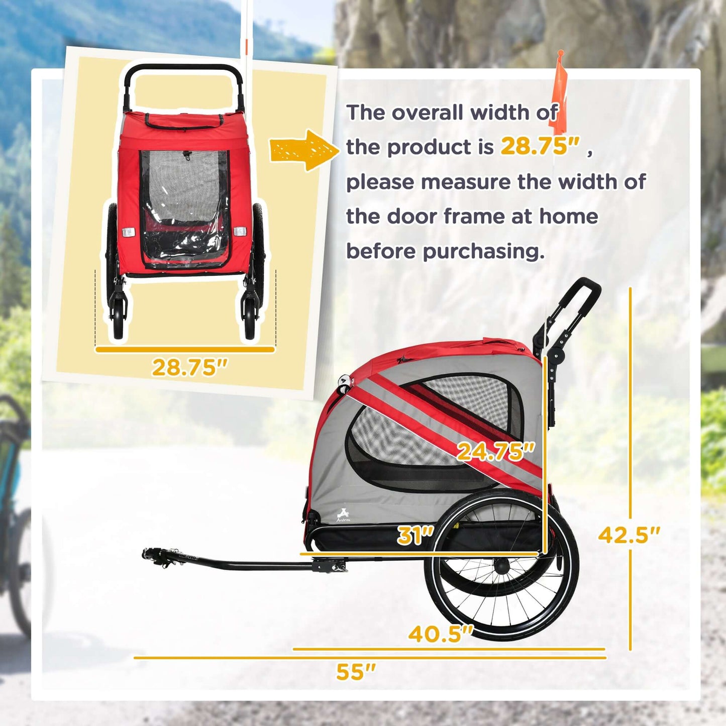 Aosom 2-in-1 Stroller & Bicycle Trailer for Small Dogs, Red