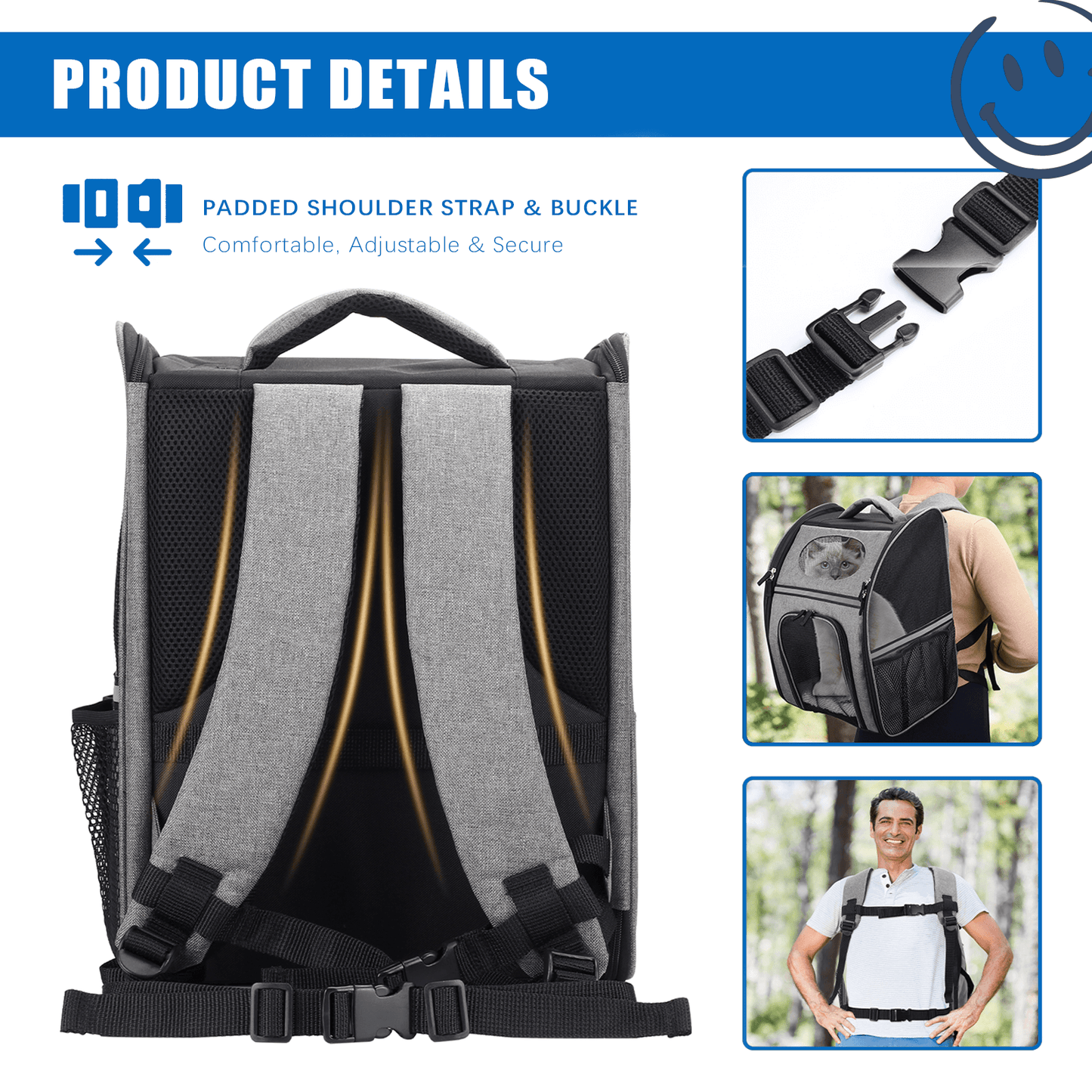 Pet Carrier Backpack, Safety Features and Cushion Back Support, Black - supdog