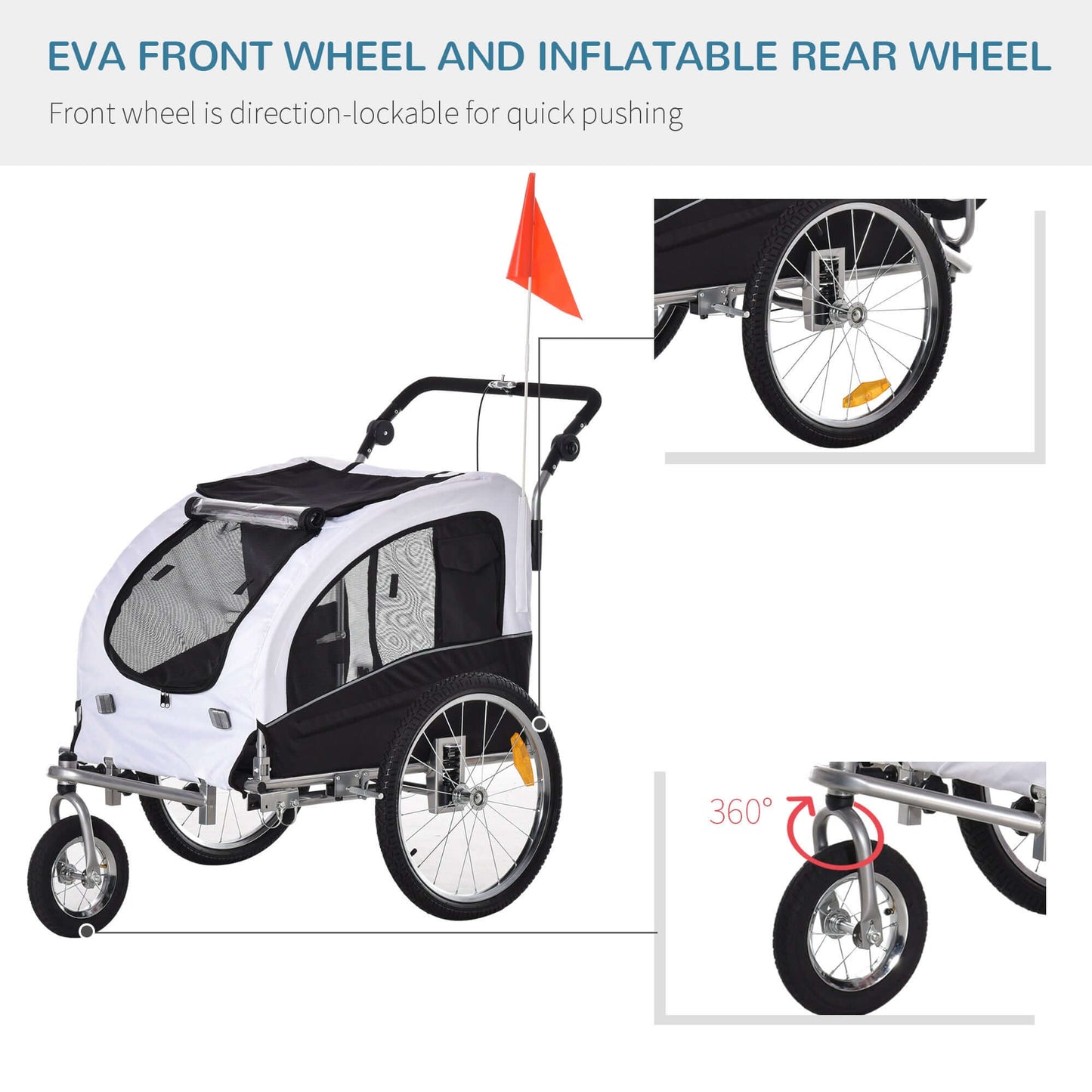 Aosom Dog Bike Trailer 2-In-1 Pet Stroller with Canopy and Storage Pockets, White - supdog