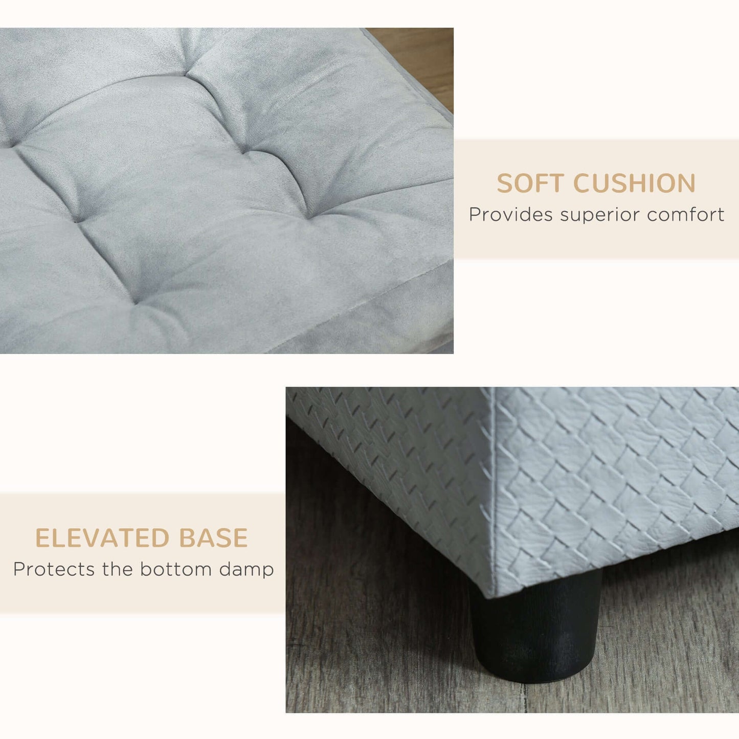 PawHut Luxury Fancy Dog Bed for Small Dogs with Hidden Storage, Small Dog Couch with Soft 3" Foam, Dog Sofa Bed, Cushy Dog Bed, Modern Pet Furniture for Puppies and Little Breeds, Gray - supdog