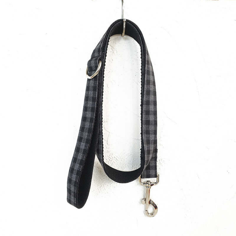 Black Grey Checker Dog Collar, Leash Set cjdropshipping