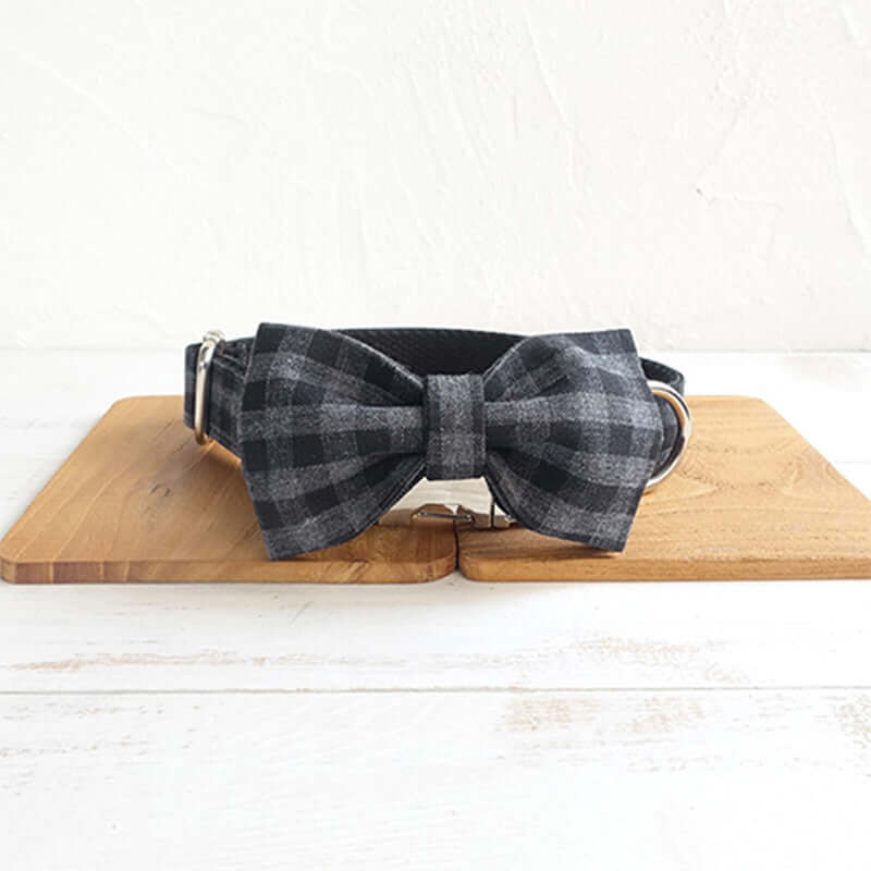 Black Grey Checker Dog Collar, Leash Set cjdropshipping