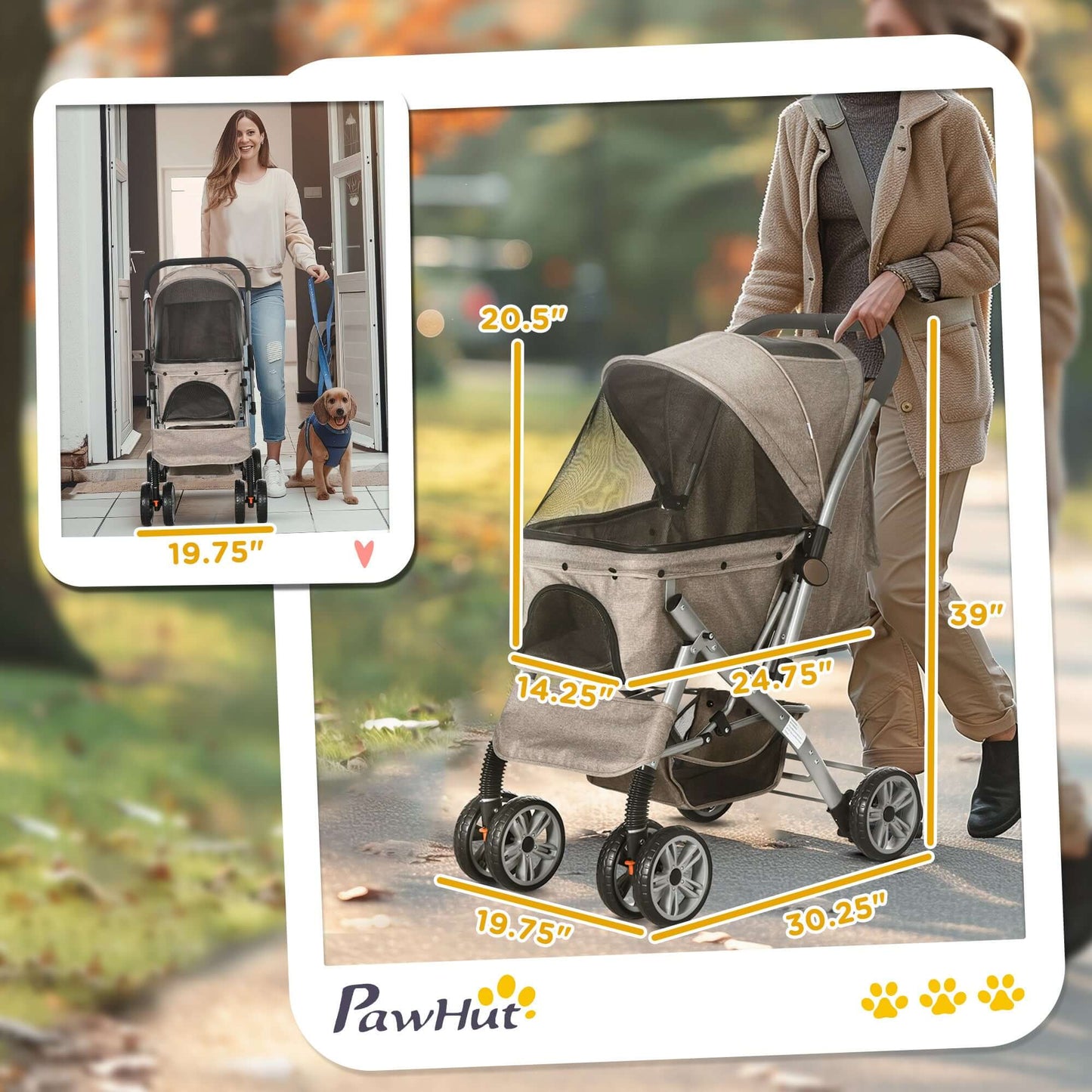 PawHut Dog Stroller for Small Dogs, Brown
