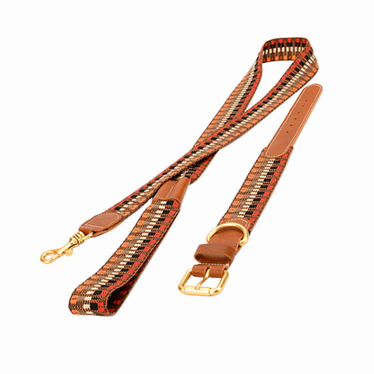 Woven Leather Wide Dog Collar, Leash cjdropshipping
