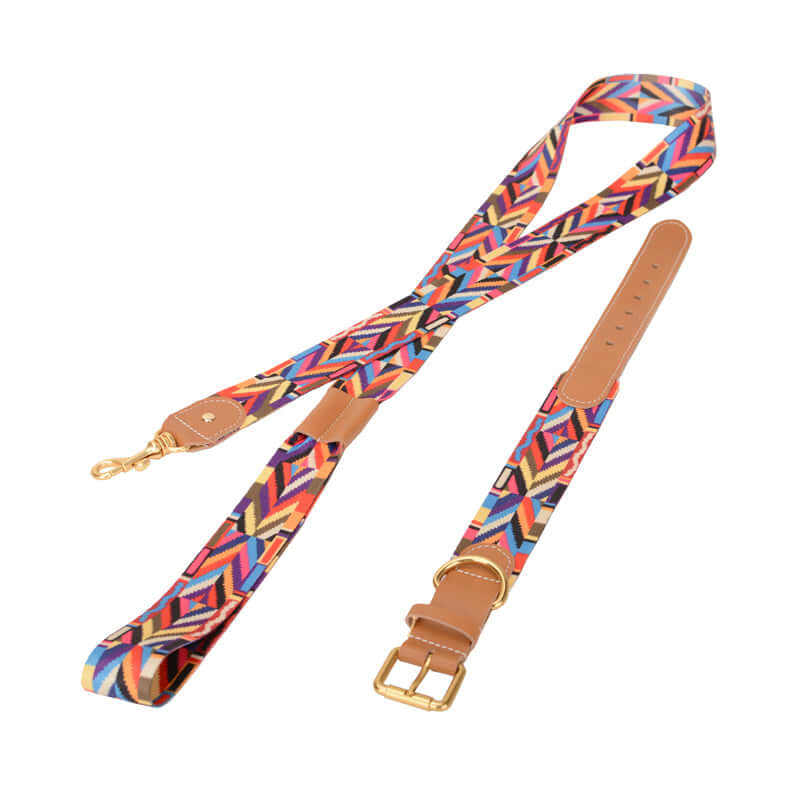 Woven Leather Wide Dog Collar, Leash cjdropshipping