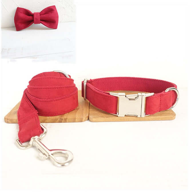 Red Dog Collar, Leash, Bow, Set cjdropshipping