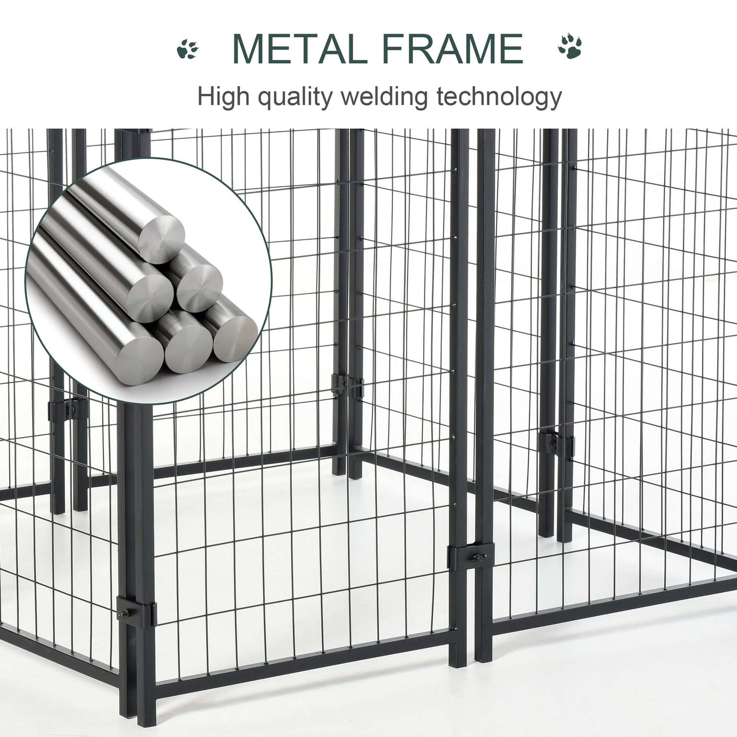 Durable metal frame of a dog playpen showcasing high-quality welding technology for stability and safety.