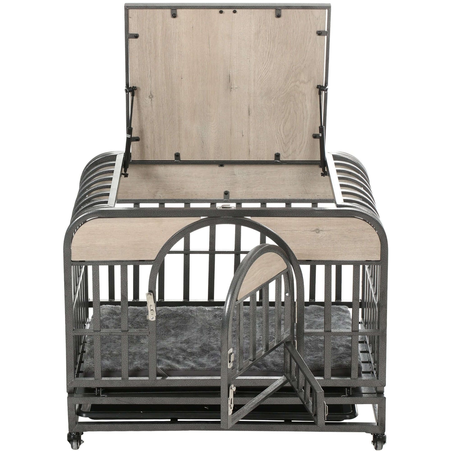 46" Heavy Duty Dog Crate, Removable Trays and Wheels for High Anxiety Dogs, Grey GIGA