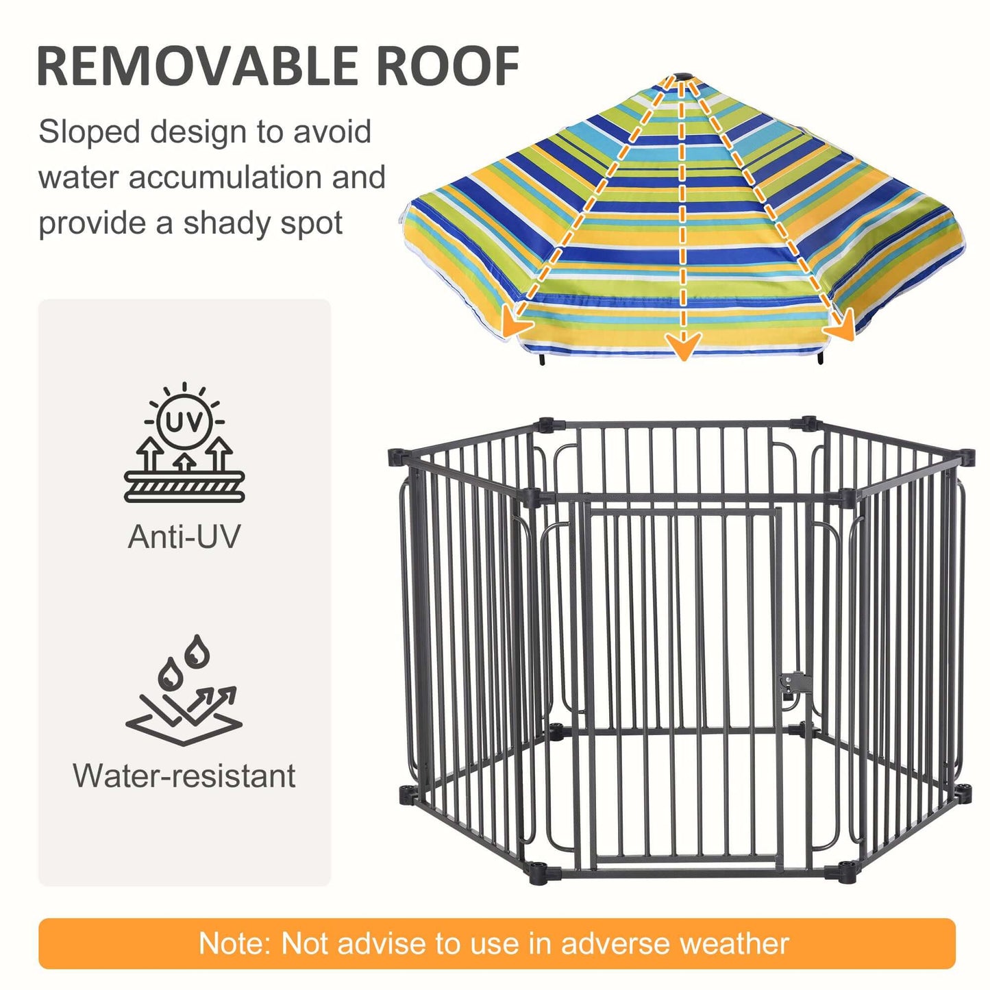 PawHut 48" x 41" Heavy-Duty Metal Dog Playpen, Outdoor Pet Cage Kennel, Puppy Exercise Fence Barrier with Weather-Resistant Polyester Roof, Locking Door, & Metal Frame - supdog