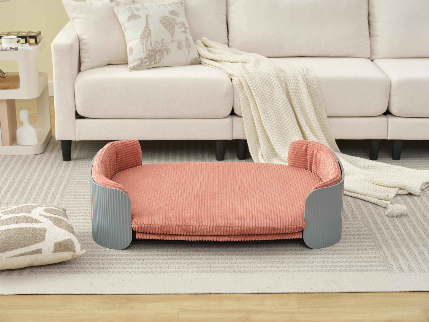 40' Scandinavian Style Pet Sofa, Grey+Pink