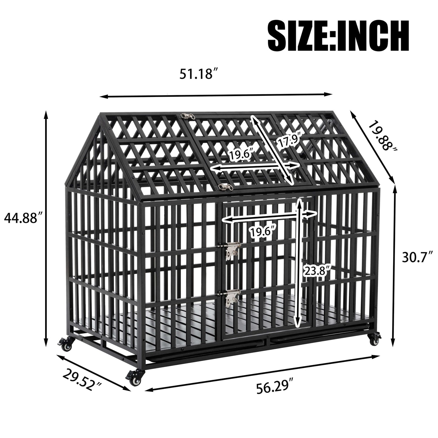 52" Heavy Duty Dog Crate with 4 Lockable Wheels - supdog