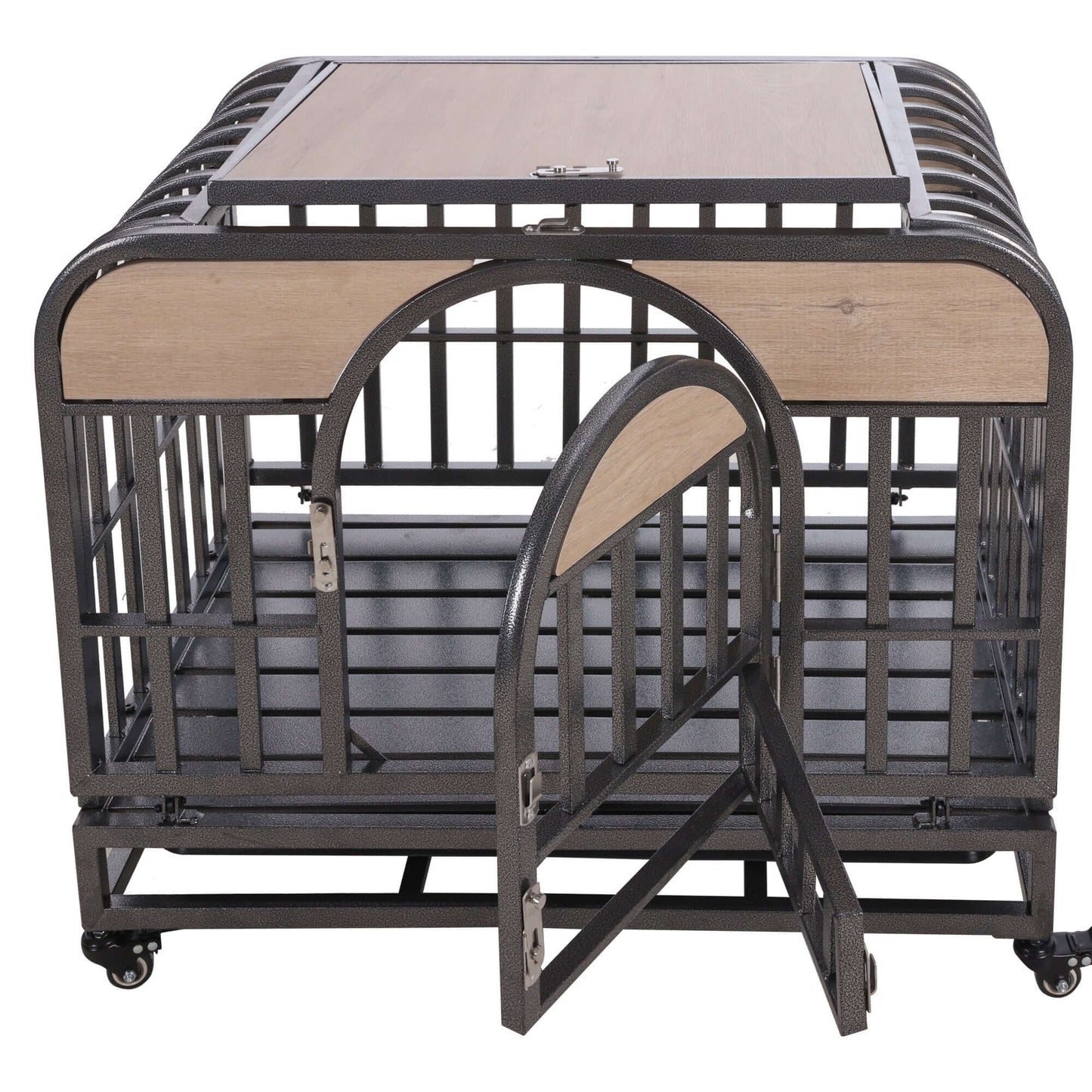 46" Heavy Duty Dog Crate, Removable Trays and Wheels for High Anxiety Dogs, Grey GIGA