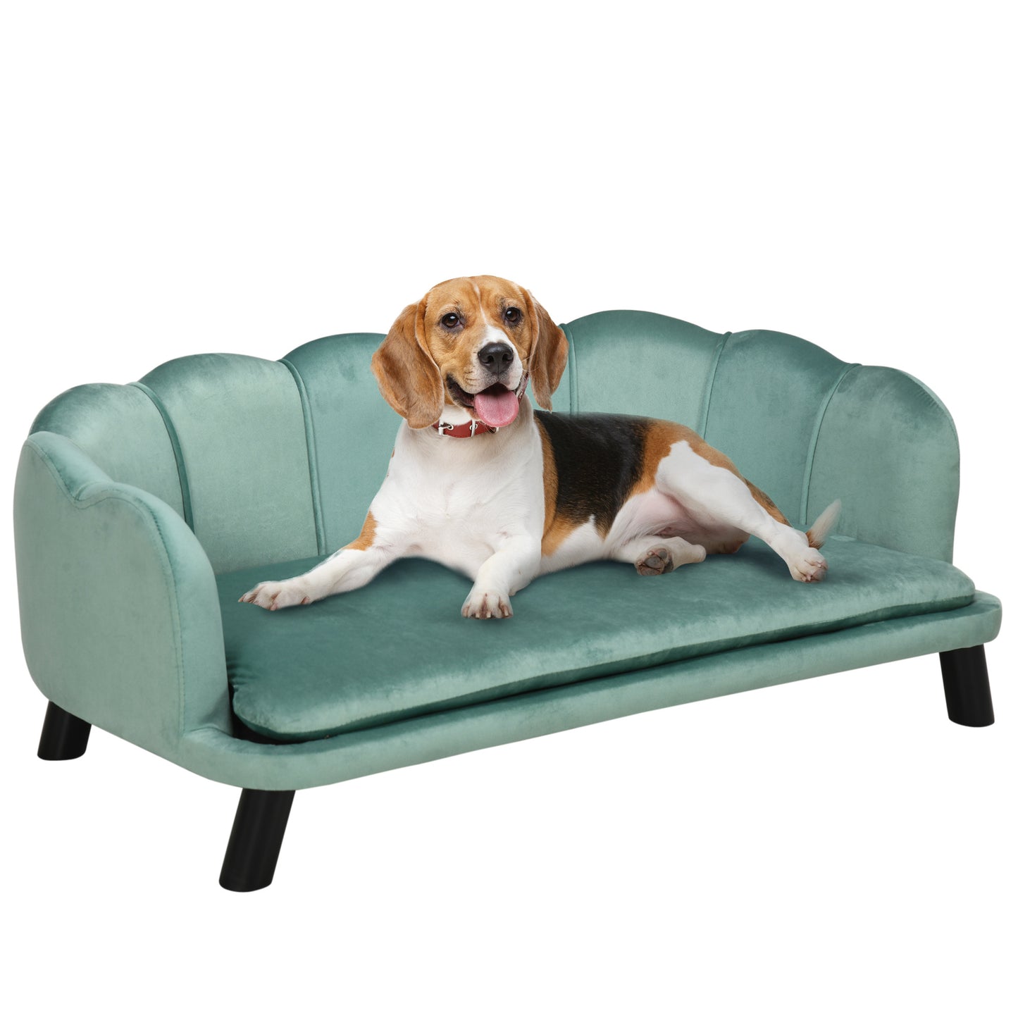 Velvet Dog Couch with Foam Cushion, Green