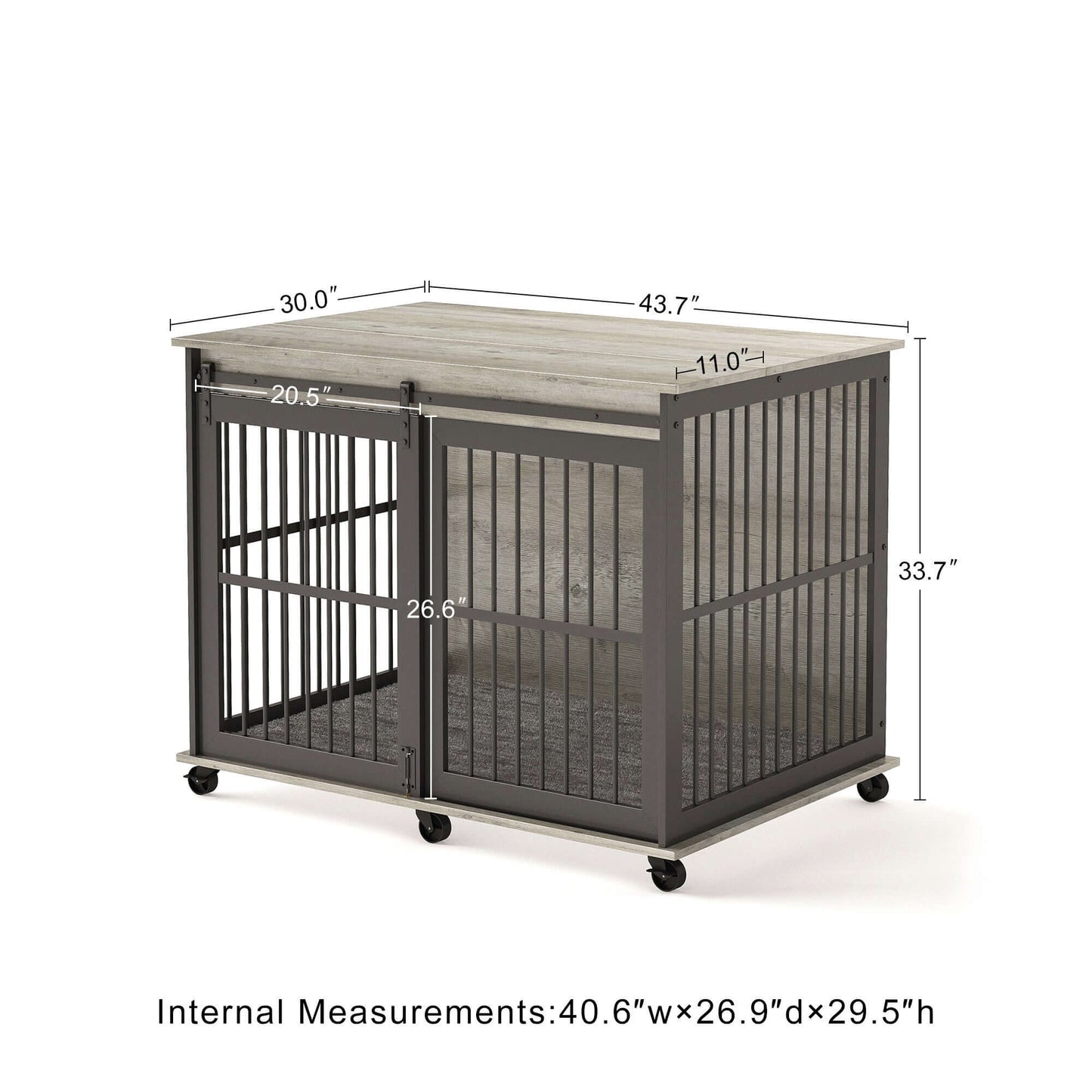 44" Dog Crate Sliding Iron Door with Mat, Flip-Top, Grey GIGA