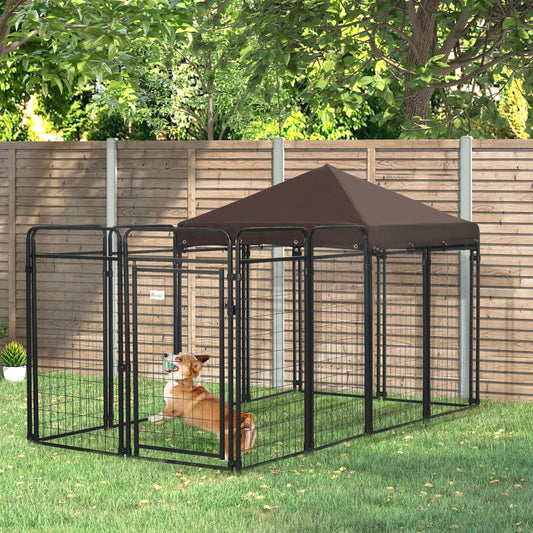 12-Panel Durable Dog Kennel Playpen with Door | Partial Shade Cover GIGA