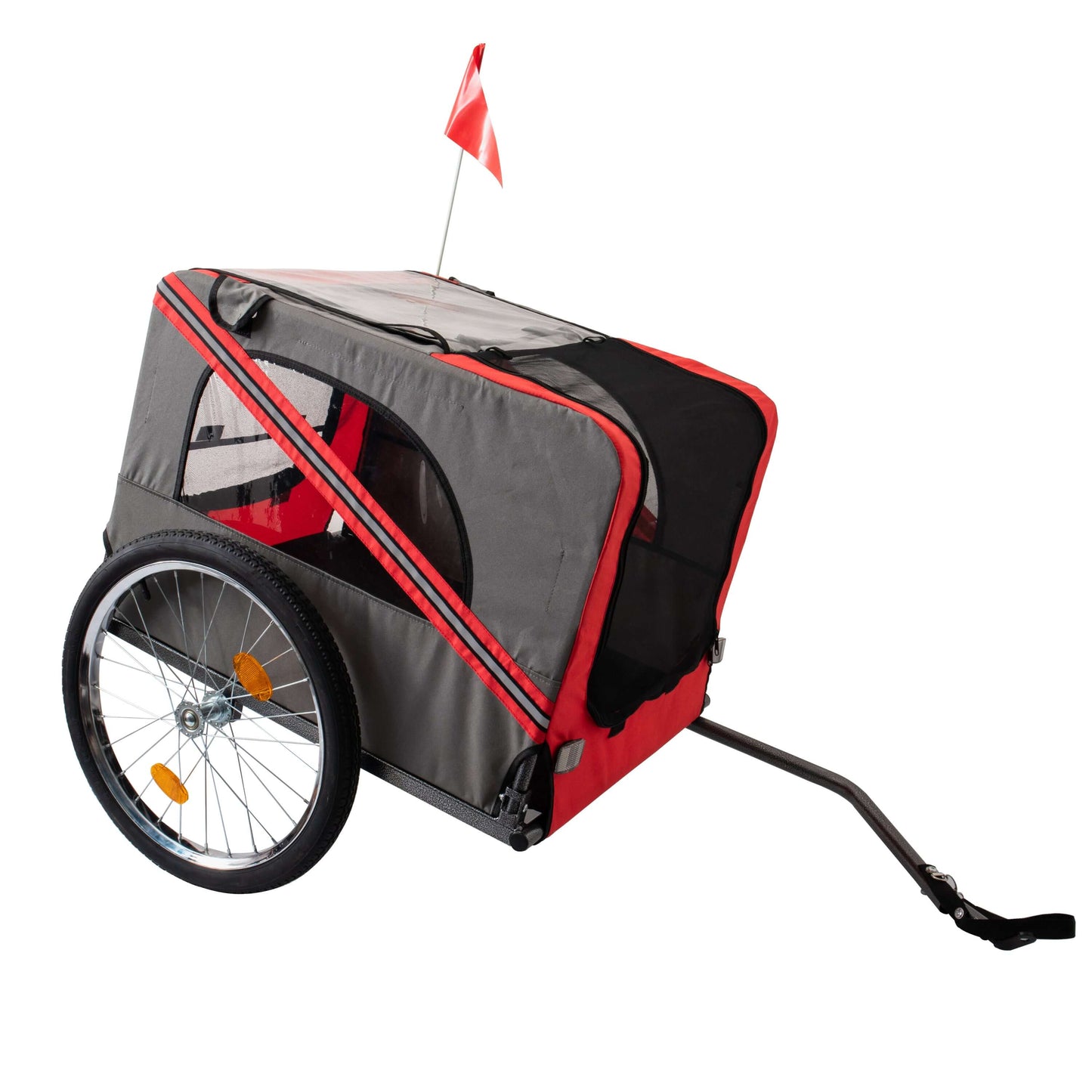 Foldable Bicycle Trailer for Large Dogs, Grey & Red