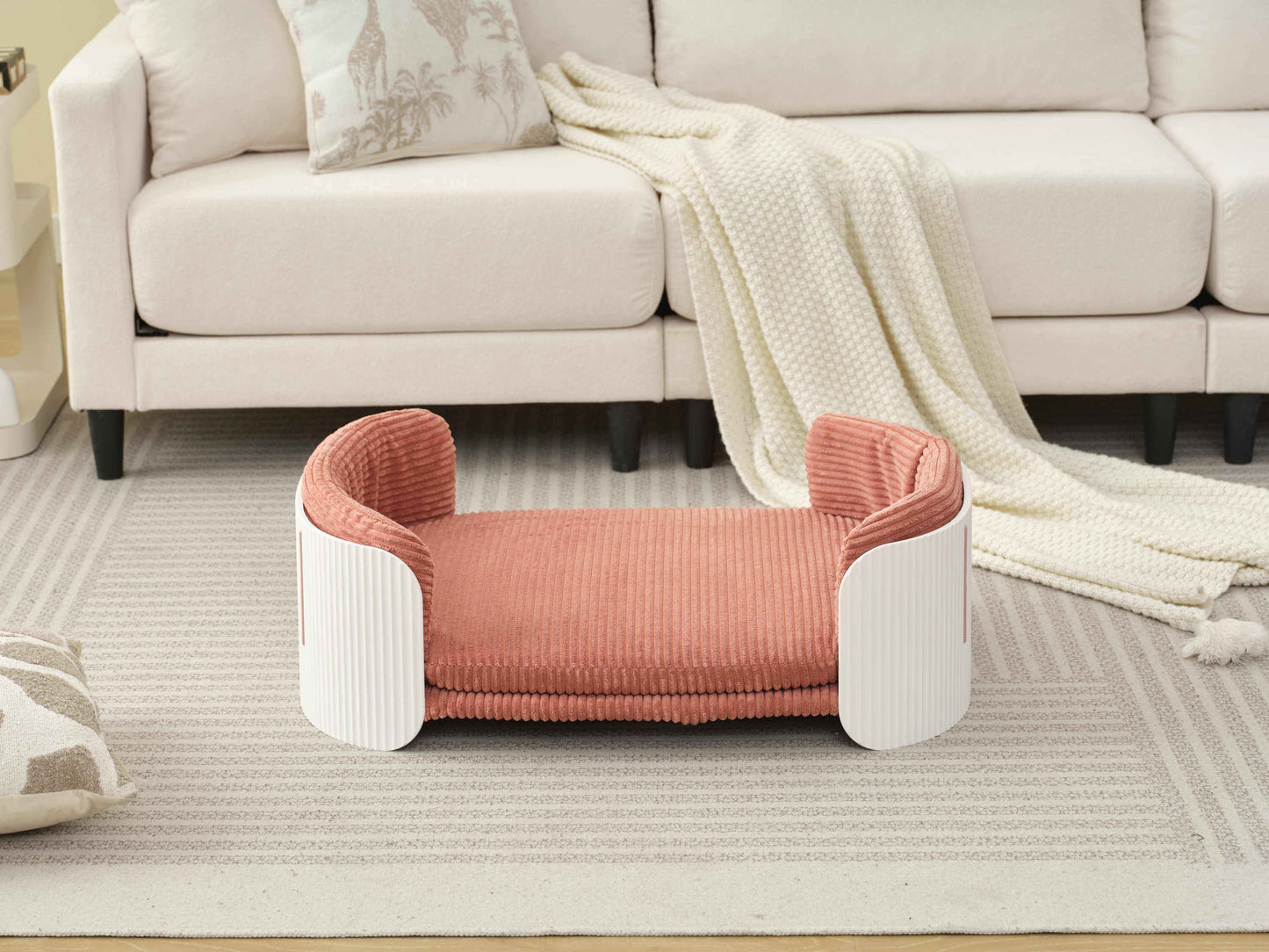 33' Scandinavian Style Pet Sofa, White+Pink