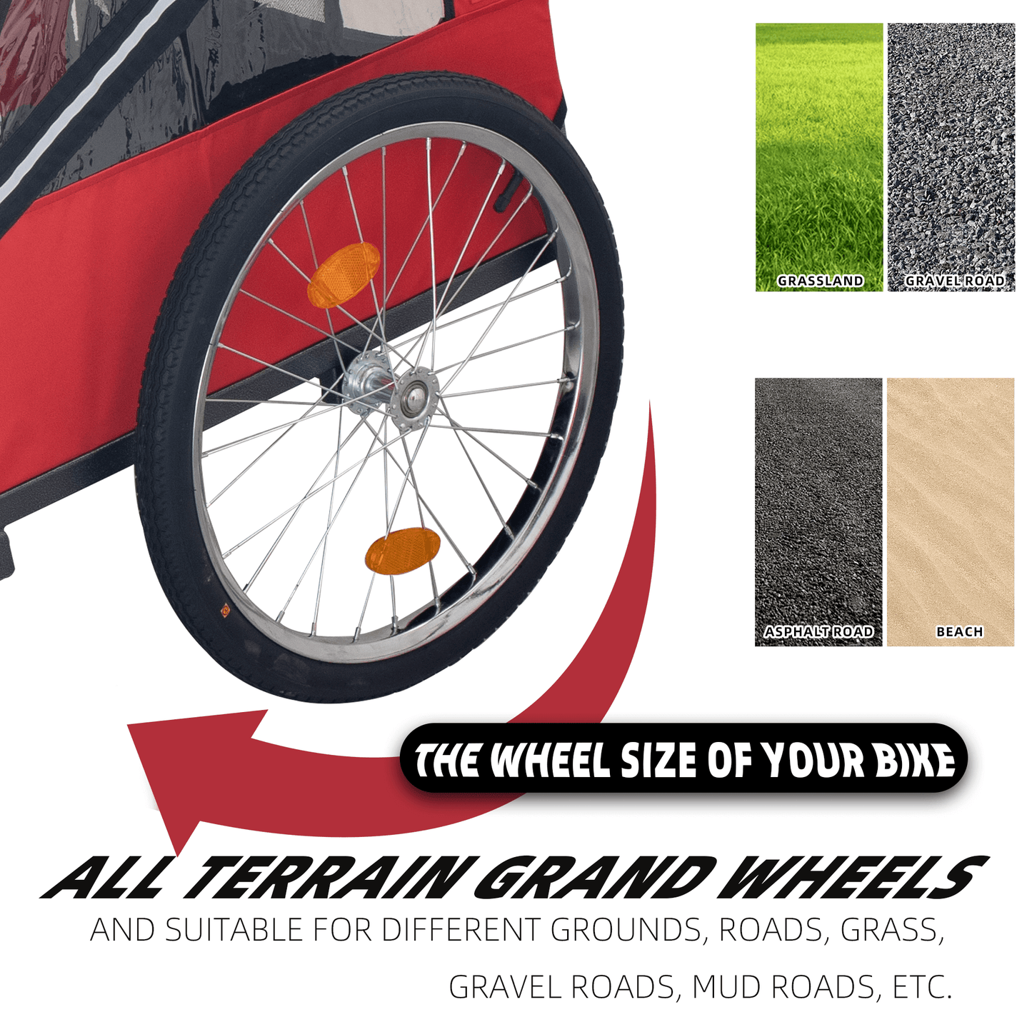 Foldable Bicycle Trailer for Medium Dogs, Red & Black