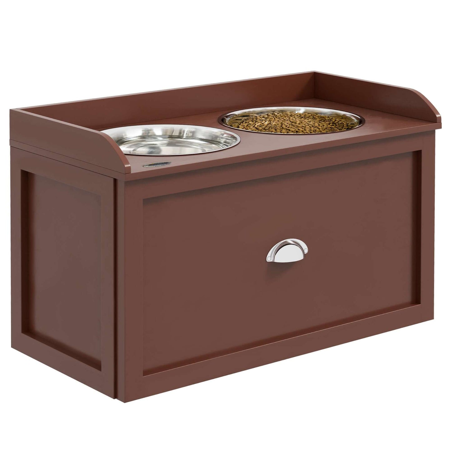 Dog Feeding Station with Storage Drawer, Cabinet, Brown