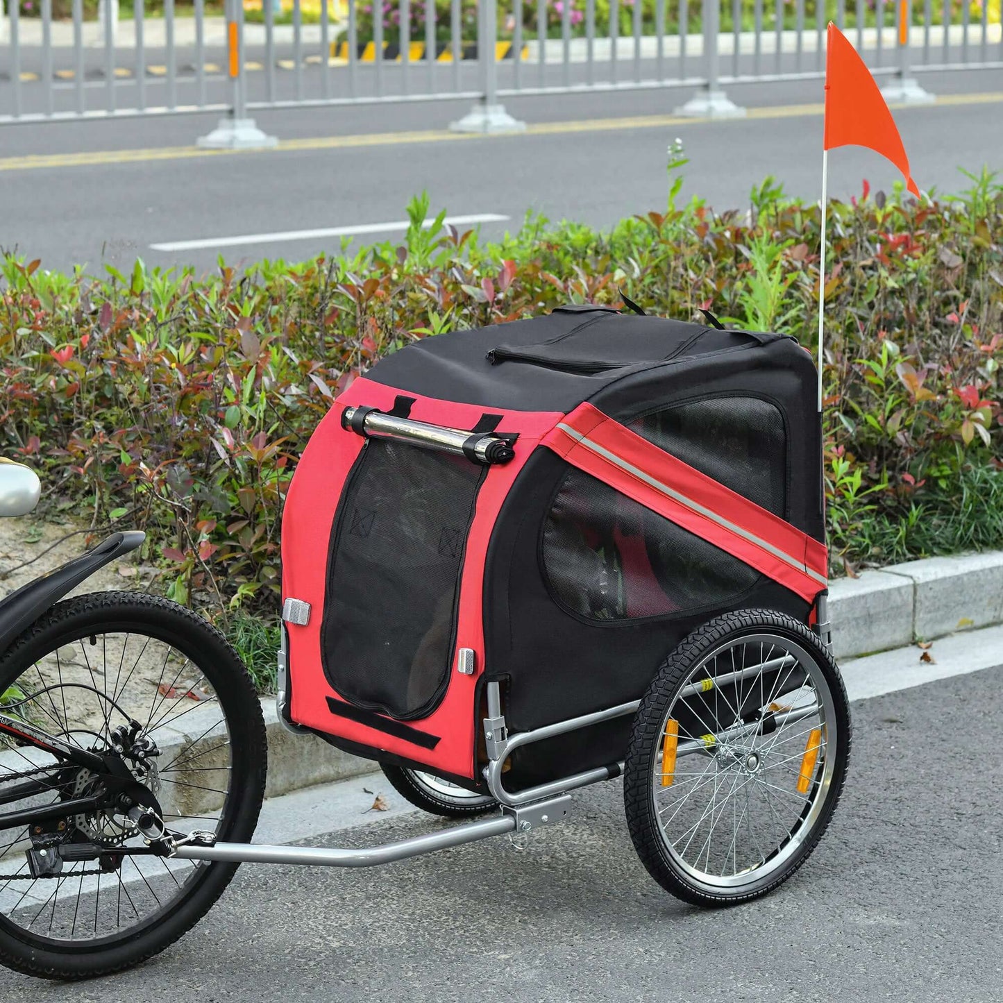 Aosom Foldable Bicycle Trailer for Medium Dogs, Red/Black