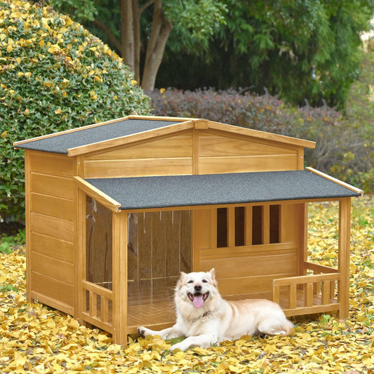 47.2" Wooden Dog House With Porch, Solid Wood, Weatherproof supdog
