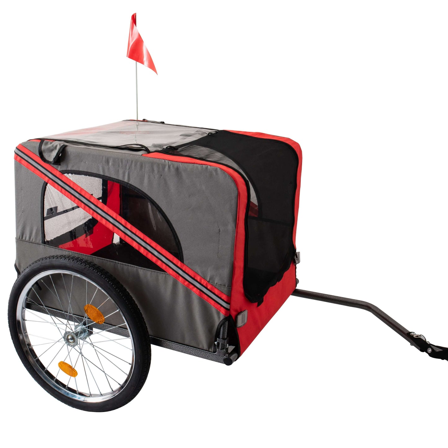 Foldable Bicycle Trailer for Large Dogs, Grey & Red