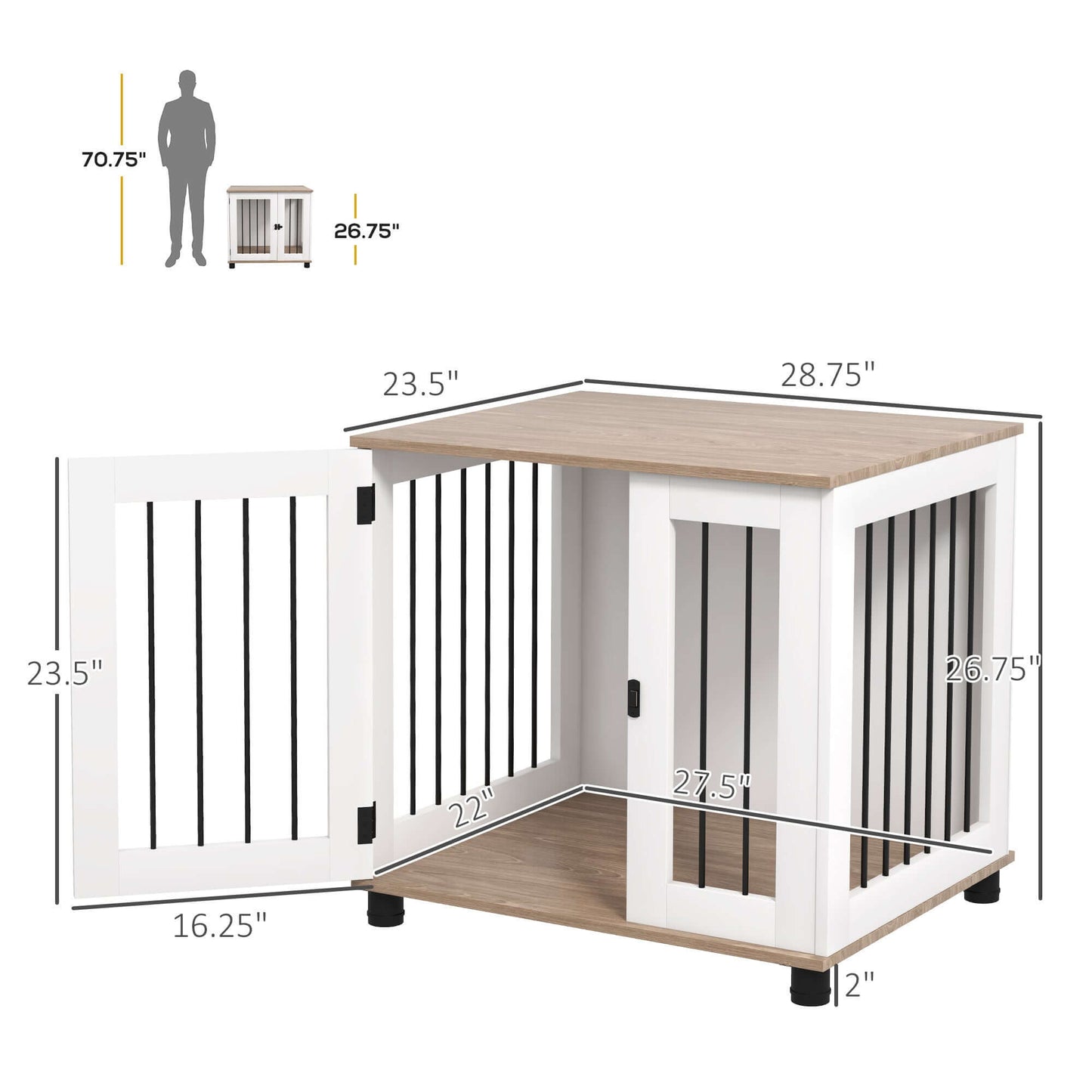 29" Dog Crate, Side Table with Lockable Door for Small and Medium Dogs, Walnut Brown - supdog