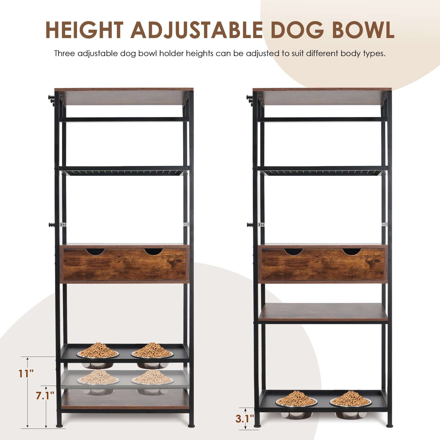 Feeding Station,3 Height Adjustable Raised Dog Bowls for Large and Medium Dogs, Storage with shelves - supdog