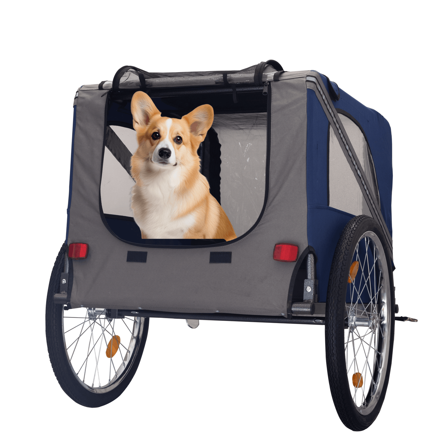 Foldable Bicycle Trailer for Large Dogs, Blue & Grey