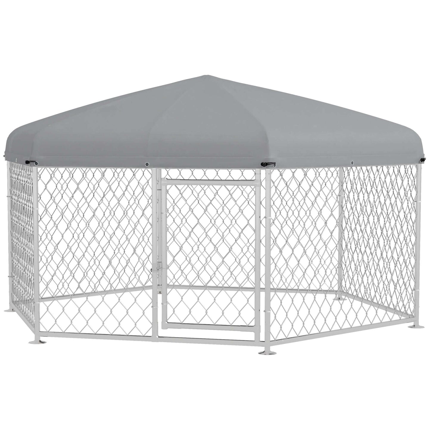 6.9' x 6.1' x 4.9' Dog Kennel with Waterproof, UV Resistant Roof, Lockable Door, for Medium and Large-Sized Dogs, Silver - supdog