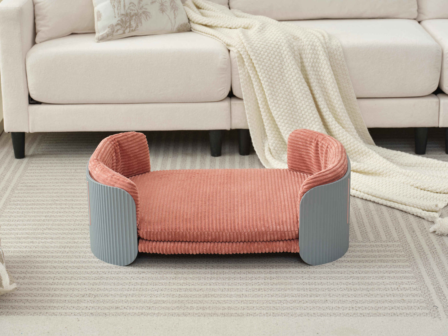 33' Scandinavian Style Pet Sofa, Grey+Pink