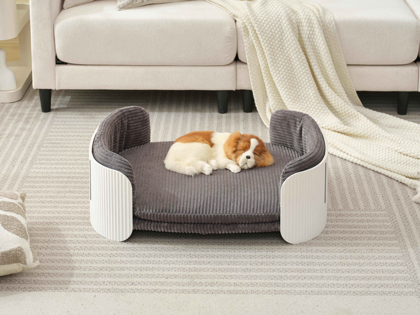 33' Scandinavian Style Pet Sofa, White+Grey
