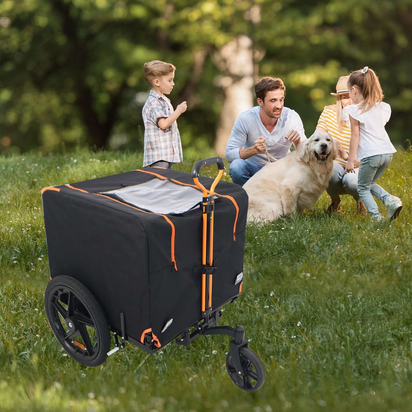 Foldable Bicycle Trailer for Medium Dogs, Orange & Black