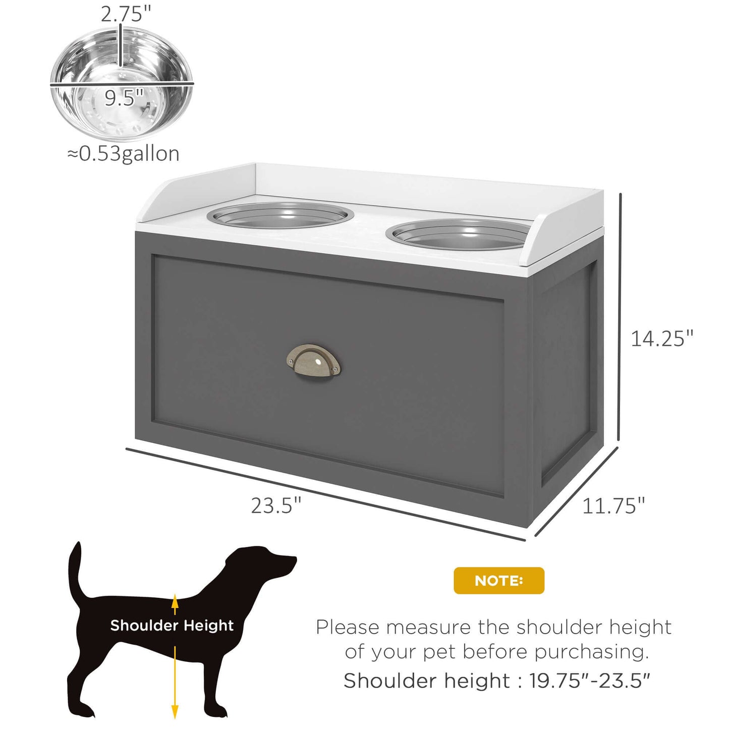 Premium Gray Elevated Dog Bowls with Storage | Raised Dog Bowl Stand GIGA