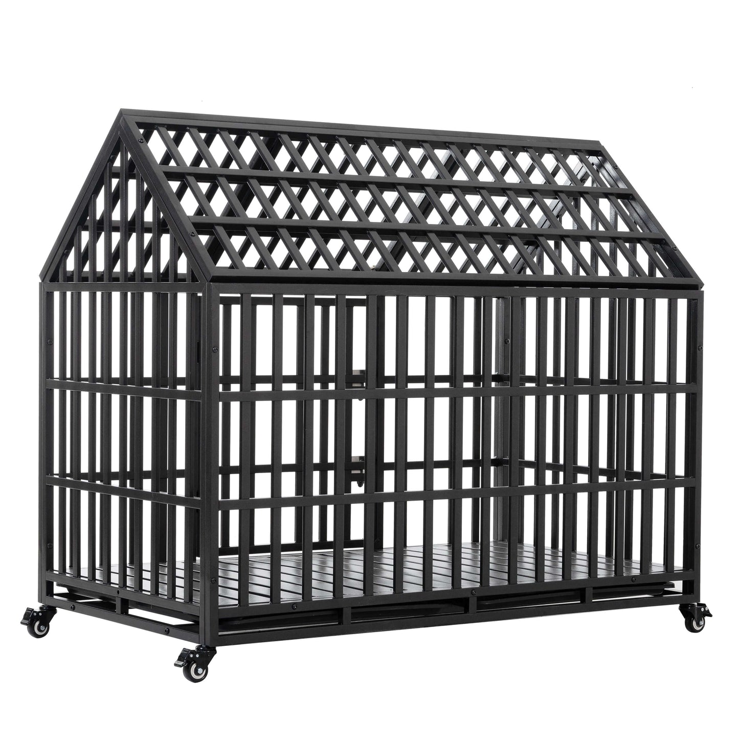 52" Heavy Duty Dog Crate with 4 Lockable Wheels - supdog