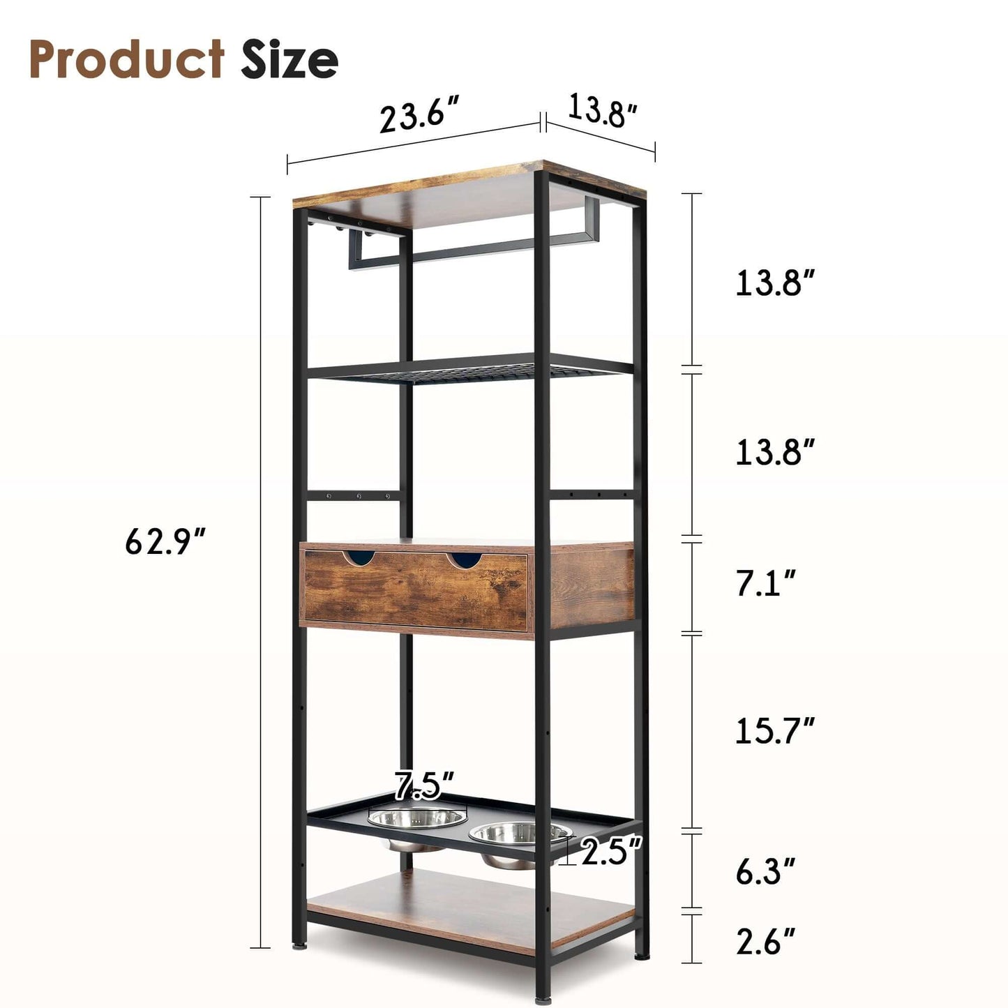 Feeding Station,3 Height Adjustable Raised Dog Bowls for Large and Medium Dogs, Storage with shelves - supdog