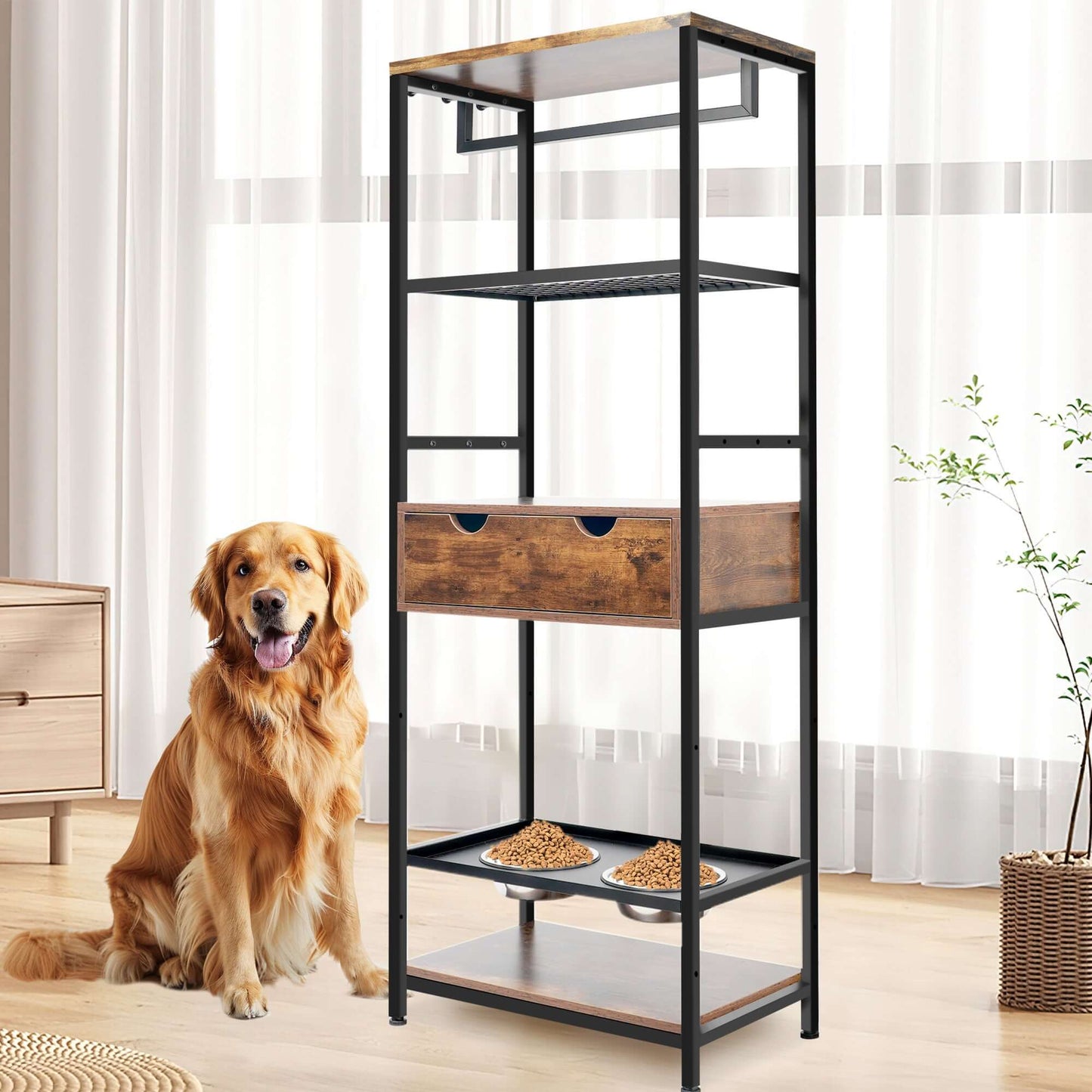 Feeding Station,3 Height Adjustable Raised Dog Bowls for Large and Medium Dogs, Storage with shelves - supdog
