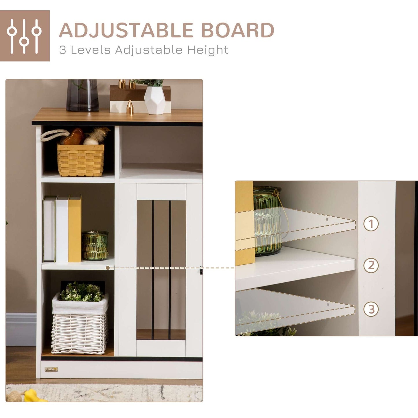 47" x 23.5" x 35" Dog Crate, Adjustable Shelf, for Medium and Large Dogs, White - supdog