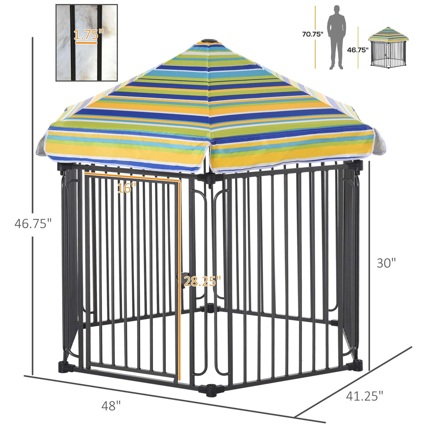 PawHut 48" x 41" Heavy-Duty Metal Dog Playpen, Outdoor Pet Cage Kennel, Puppy Exercise Fence Barrier with Weather-Resistant Polyester Roof, Locking Door, & Metal Frame - supdog