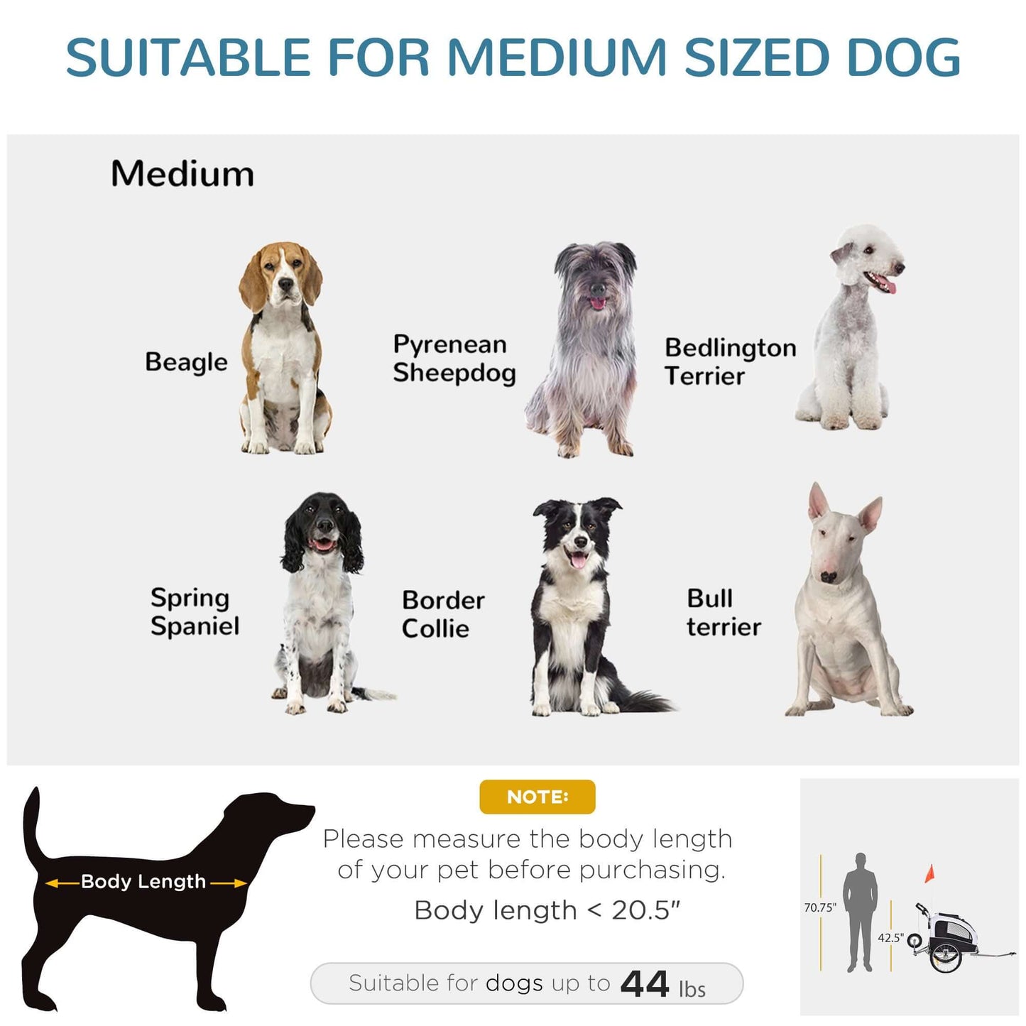 Aosom Dog Bike Trailer 2-In-1 Pet Stroller with Canopy and Storage Pockets, White - supdog