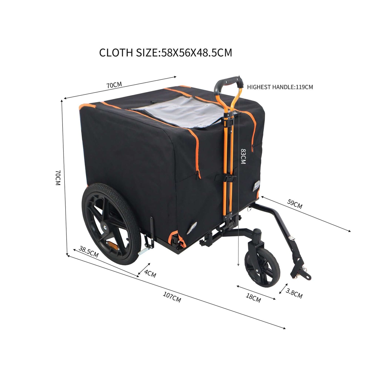 Foldable Bicycle Trailer for Medium Dogs, Orange & Black