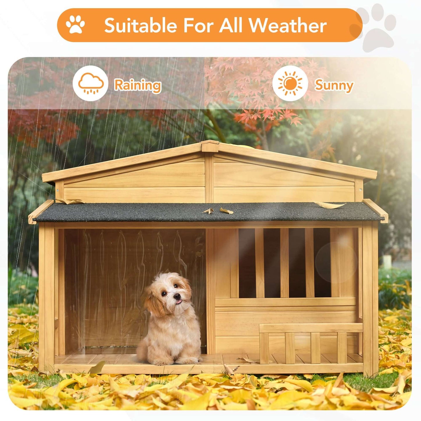47.2" Wooden Dog House With Porch, Solid Wood, Weatherproof - supdog