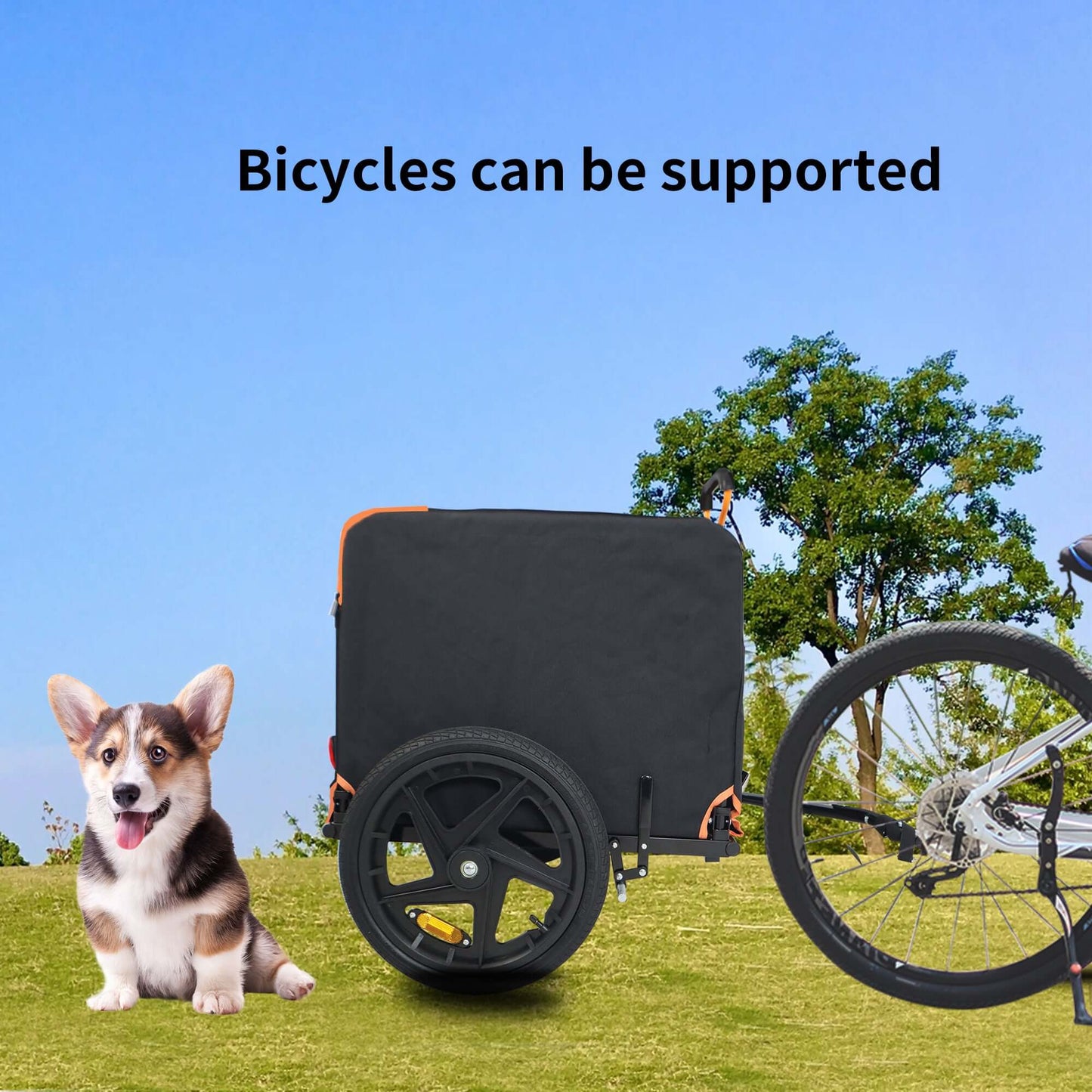 Foldable Bicycle Trailer for Medium Dogs, Orange & Black