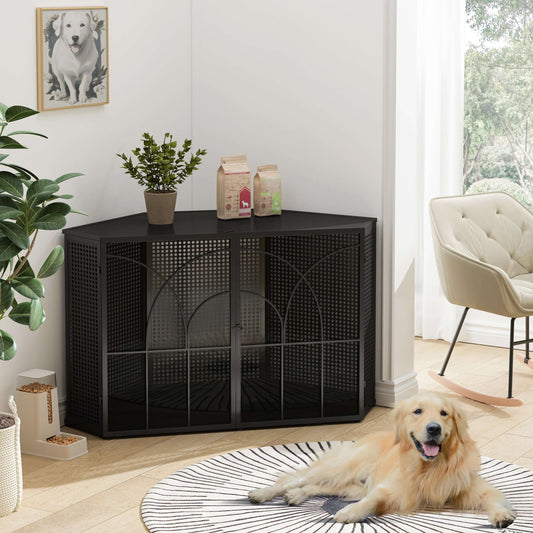 47" Dog Crate with Tempered Glass, Black supdog