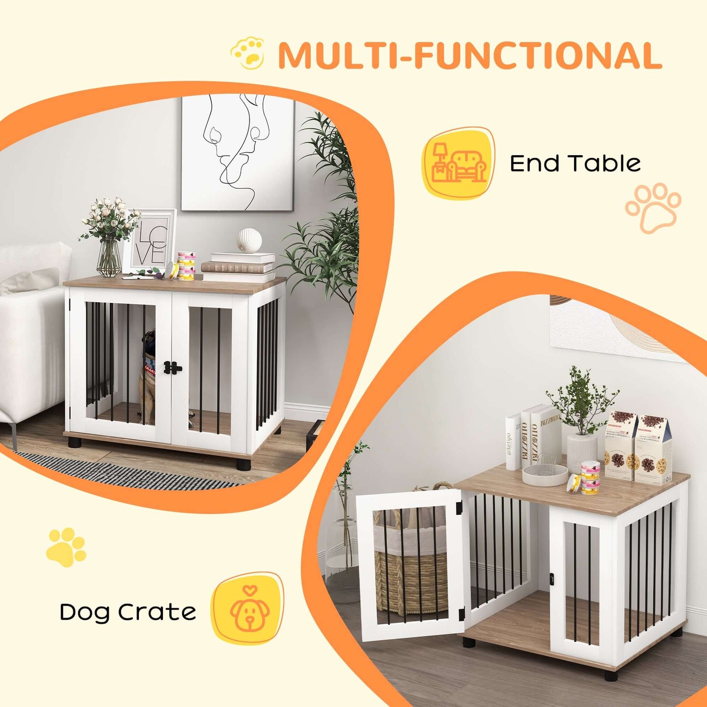 29" Dog Crate, Side Table with Lockable Door for Small and Medium Dogs, Walnut Brown - supdog