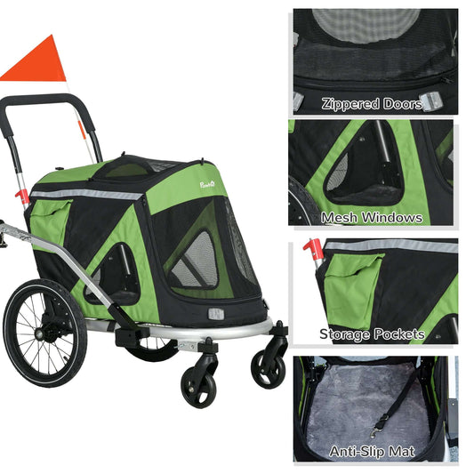Aosom 2-in-1 Stroller & Bicycle Trailer for Small Dogs, Green