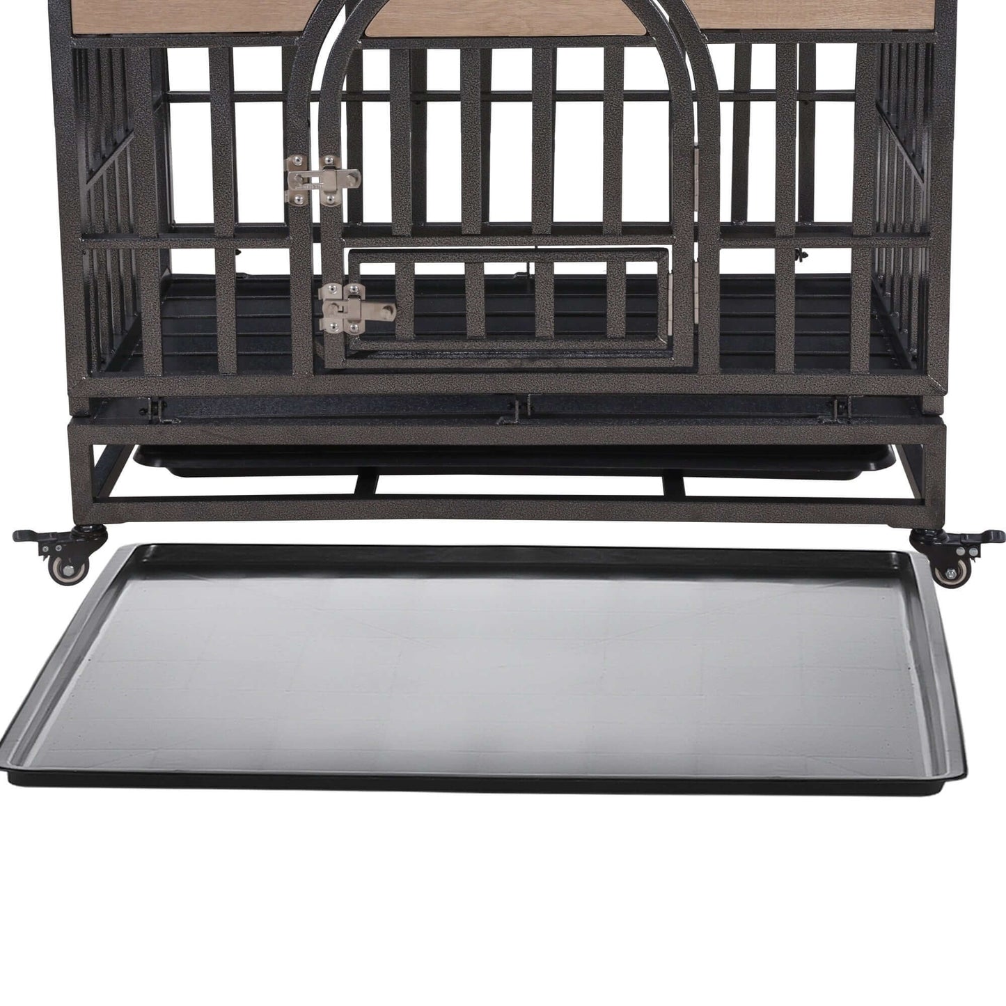 46" Heavy Duty Dog Crate, Removable Trays and Wheels for High Anxiety Dogs, Grey GIGA