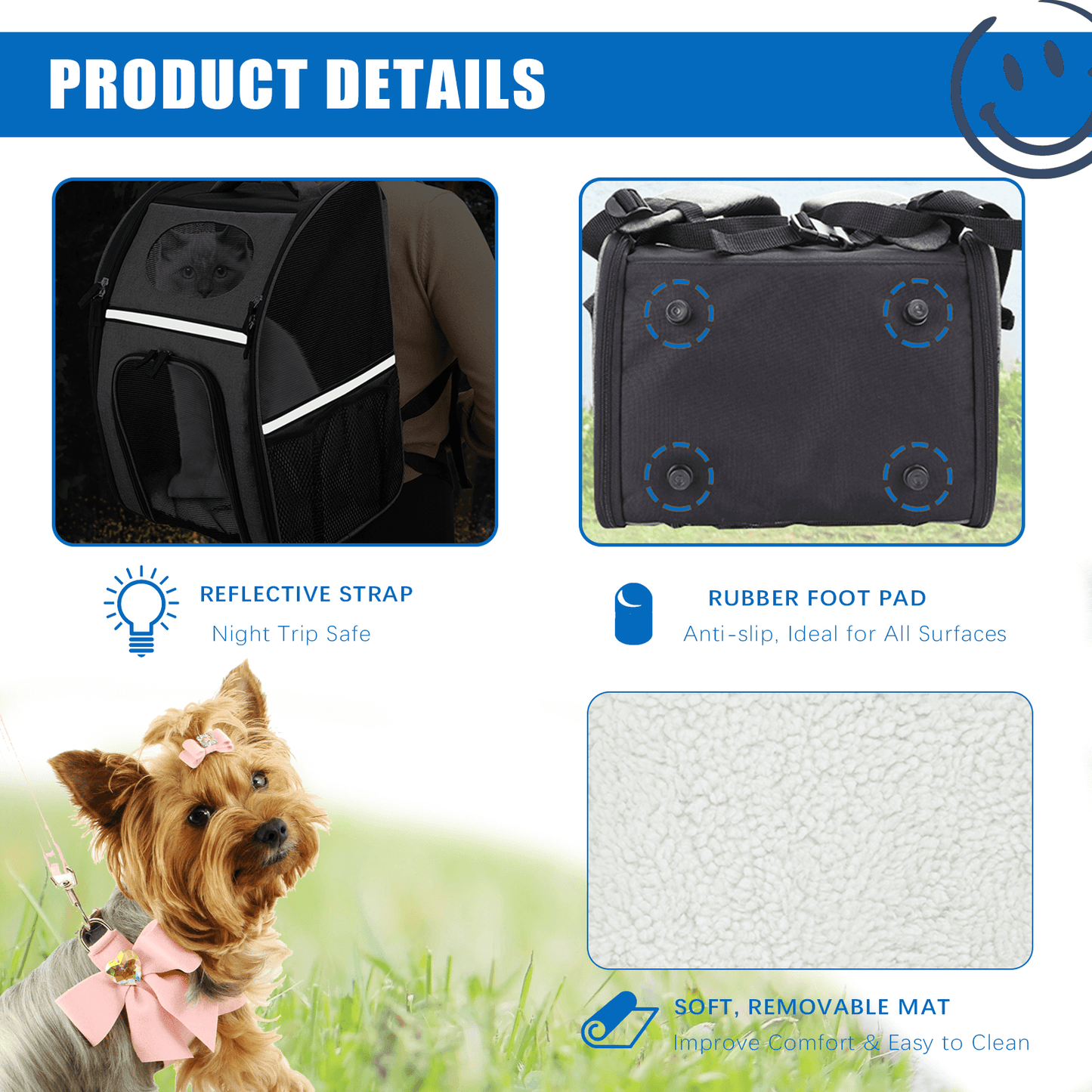 Pet Carrier Backpack, Safety Features and Cushion Back Support, Black - supdog