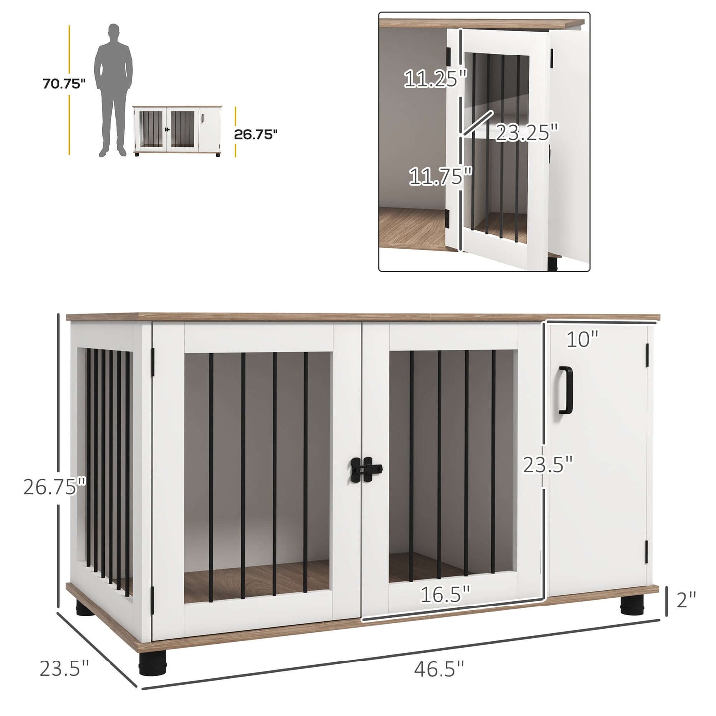 Dog Crate End Table with Storage, Double Doors for Medium and Large Dogs, Walnut - supdog